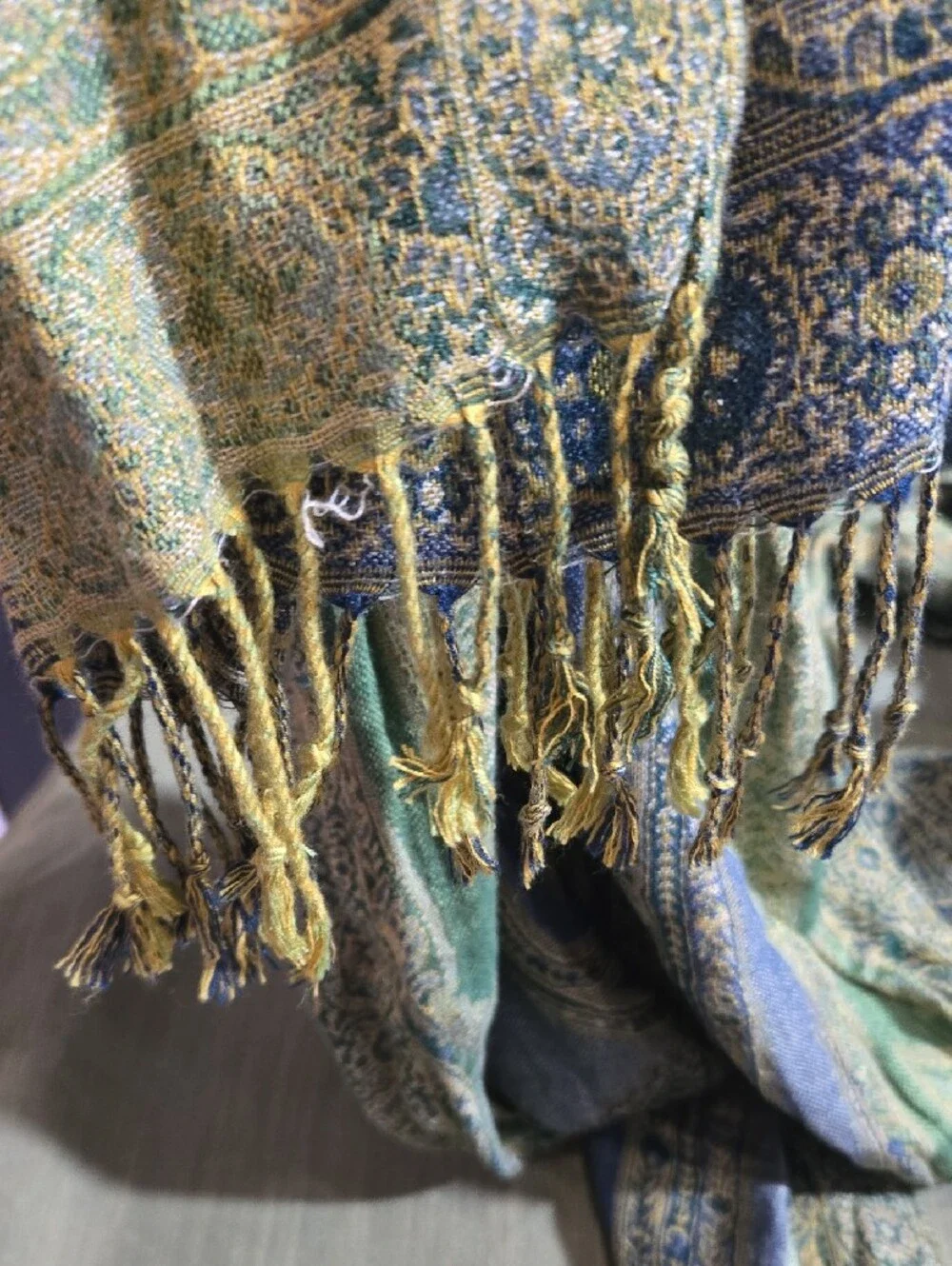 Lightweight Paisley Pattern Scarf in Blue & Green